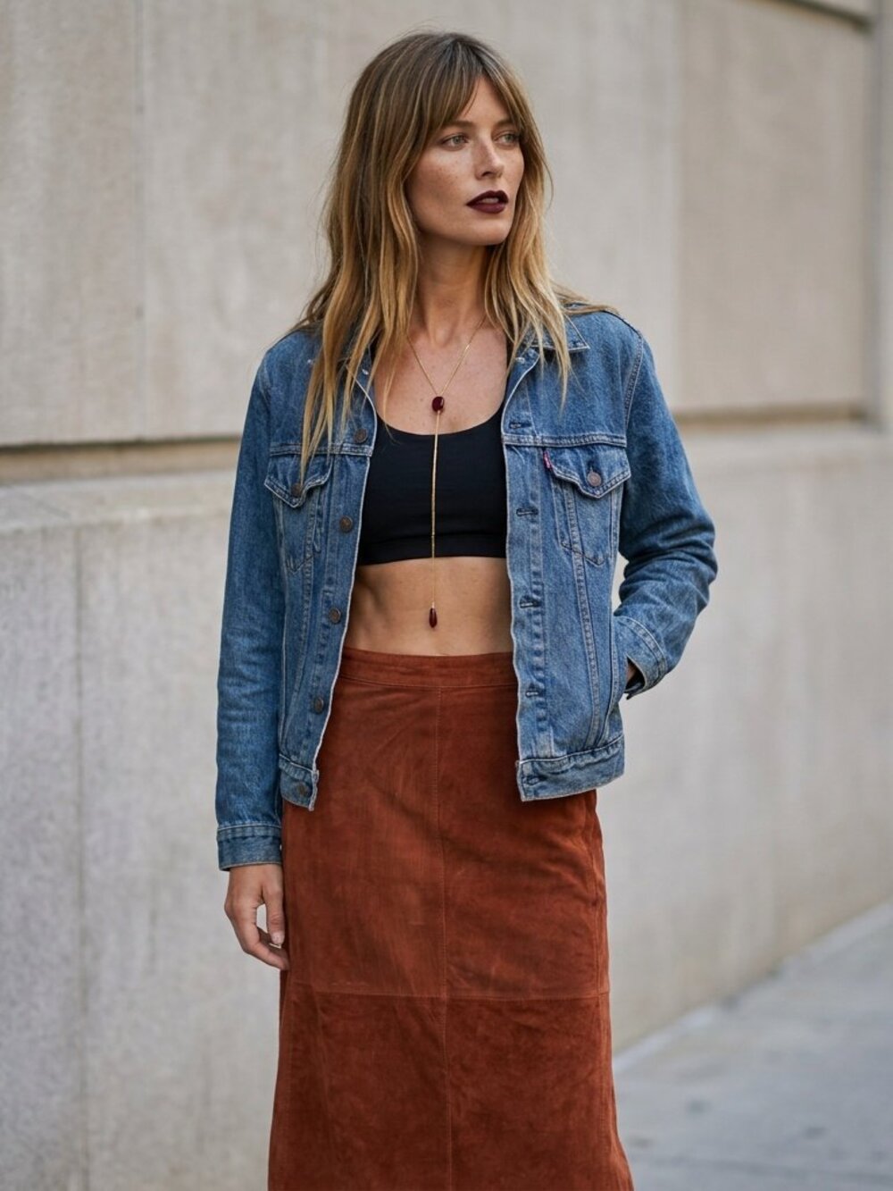 Suede Midi Skirt Vintage Leather Brown Suede Terracotta Long Maxi Skirt - Picture 13 of 16